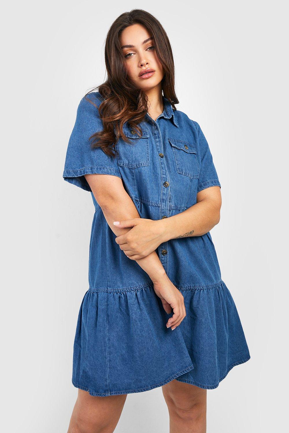 Denim smock outlet dress uk